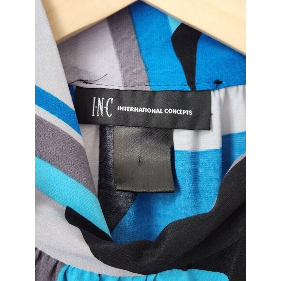 90s blue gray diagonal stripe tie neck sleeveless blouse M/L club career top - Picture 4 of 5